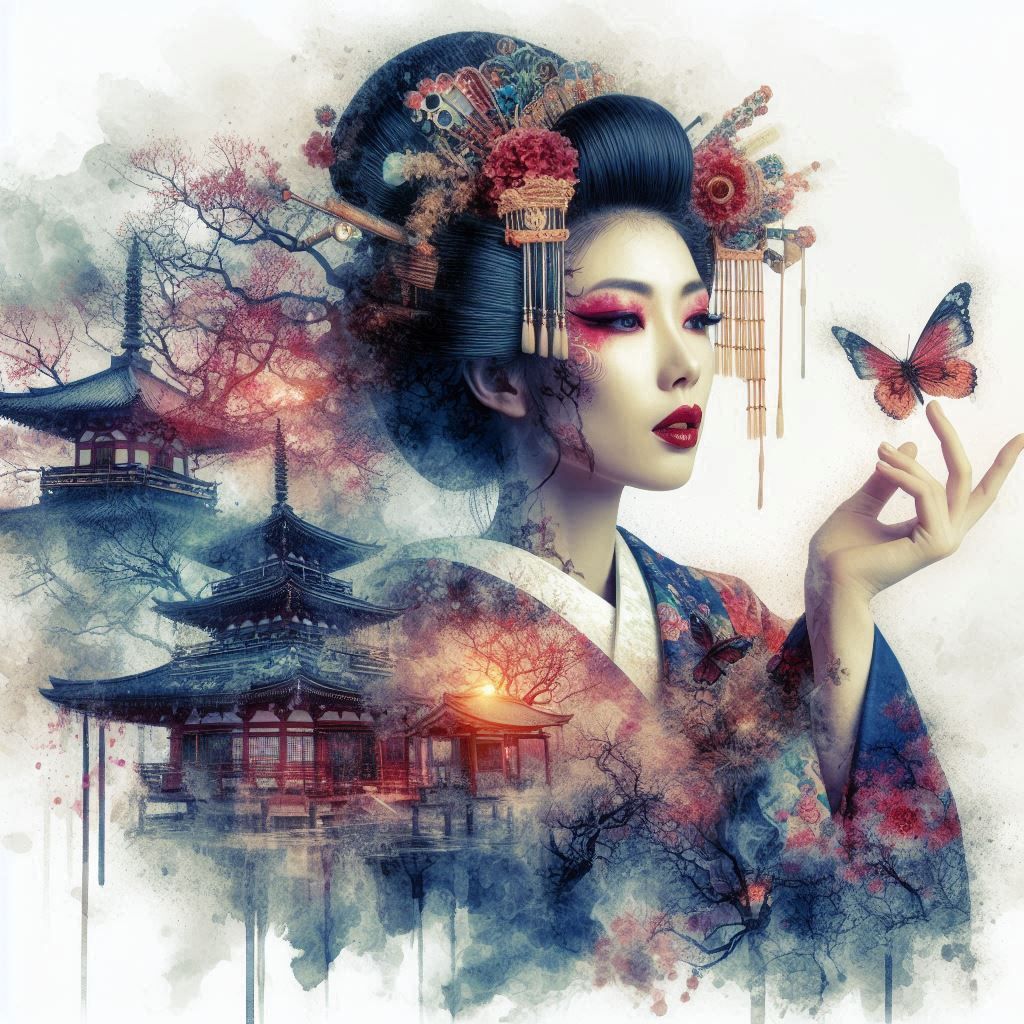 double exposure beautiful fantasy DALL-E 3 portrait landscap...