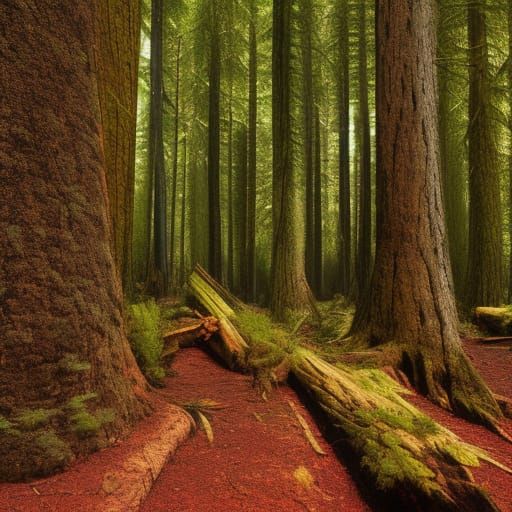 Old growth cedar forest photo realistic