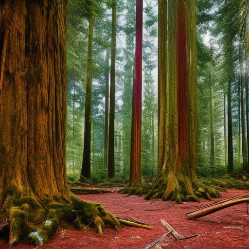 Old growth cedar forest photo realistic