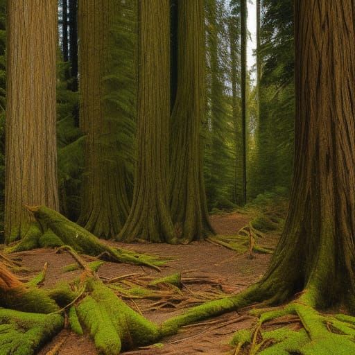Old growth cedar forest photo realistic