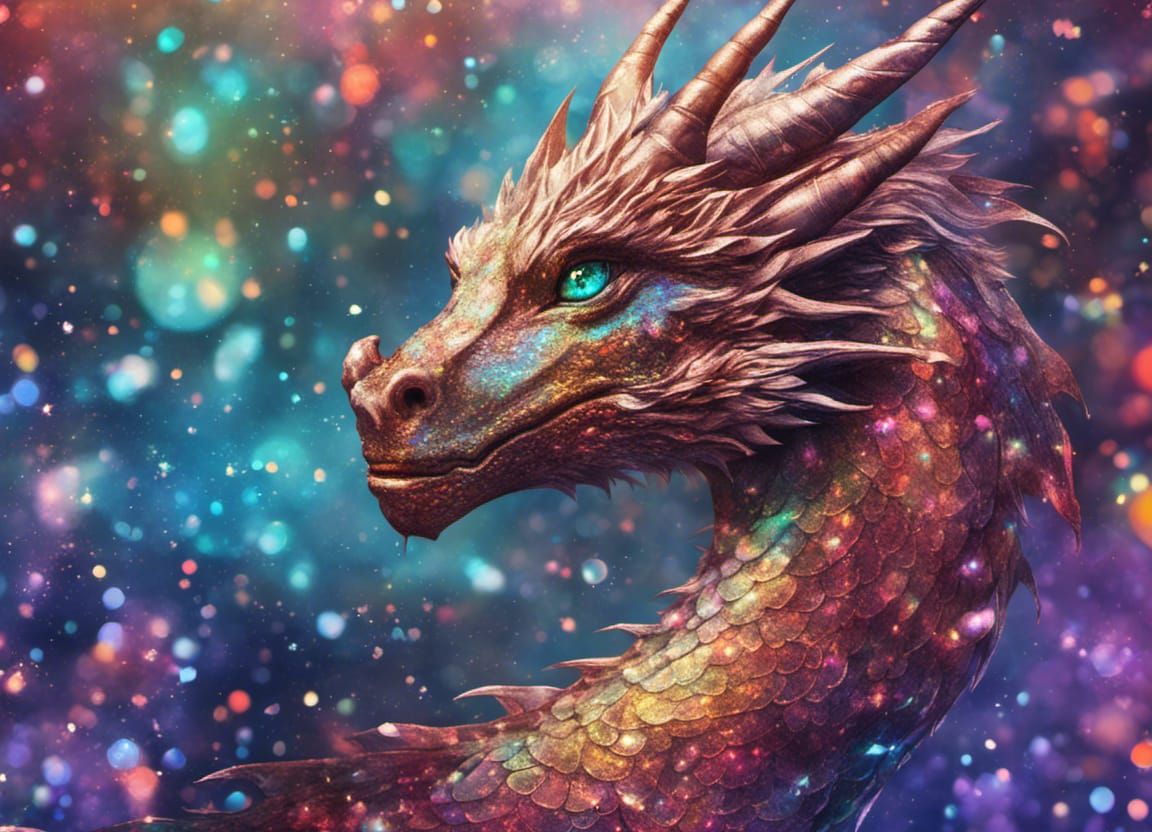 dragon, glitter, bokeh, sparkle, shimmer, holographic, opal