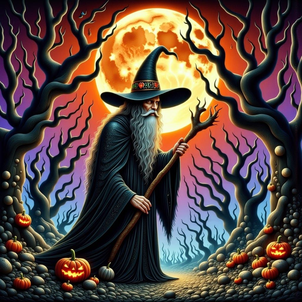 <lora:Witch Skeleton Ghost:1.0> a spooky old witch in an enchanted mystical forest a Halloween-themed Background 