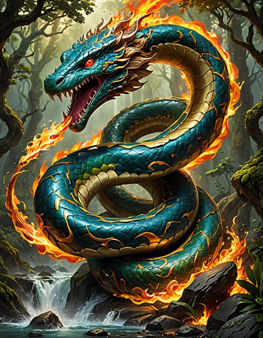 Serpent of the Elemental Realms: Visualize a massive snake t...