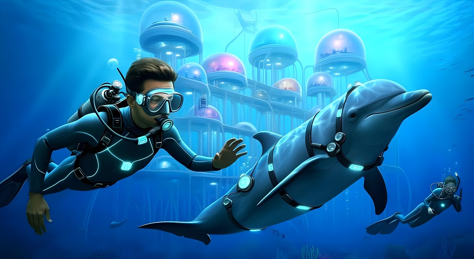 Human and Dolphin Underwater Consortium City  by @Gary Murakami