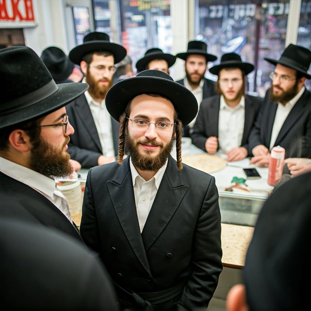 Haredi Men in Pizzeria, Warm Smiles and Community