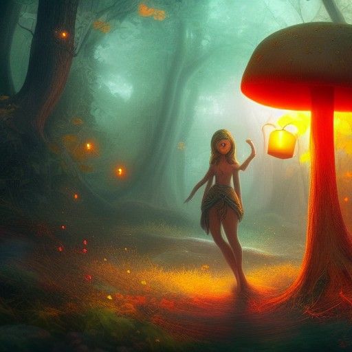 A mushroom girl glowing in the dark