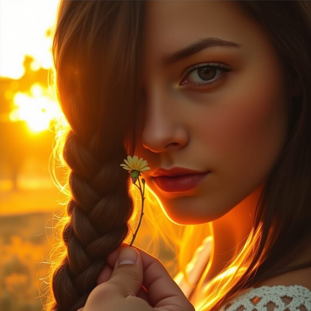 Woman in Sunset Light with Flower Braid