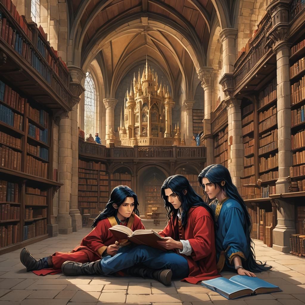 An 18 year old male with very long black hair, blue eyes,wearing red