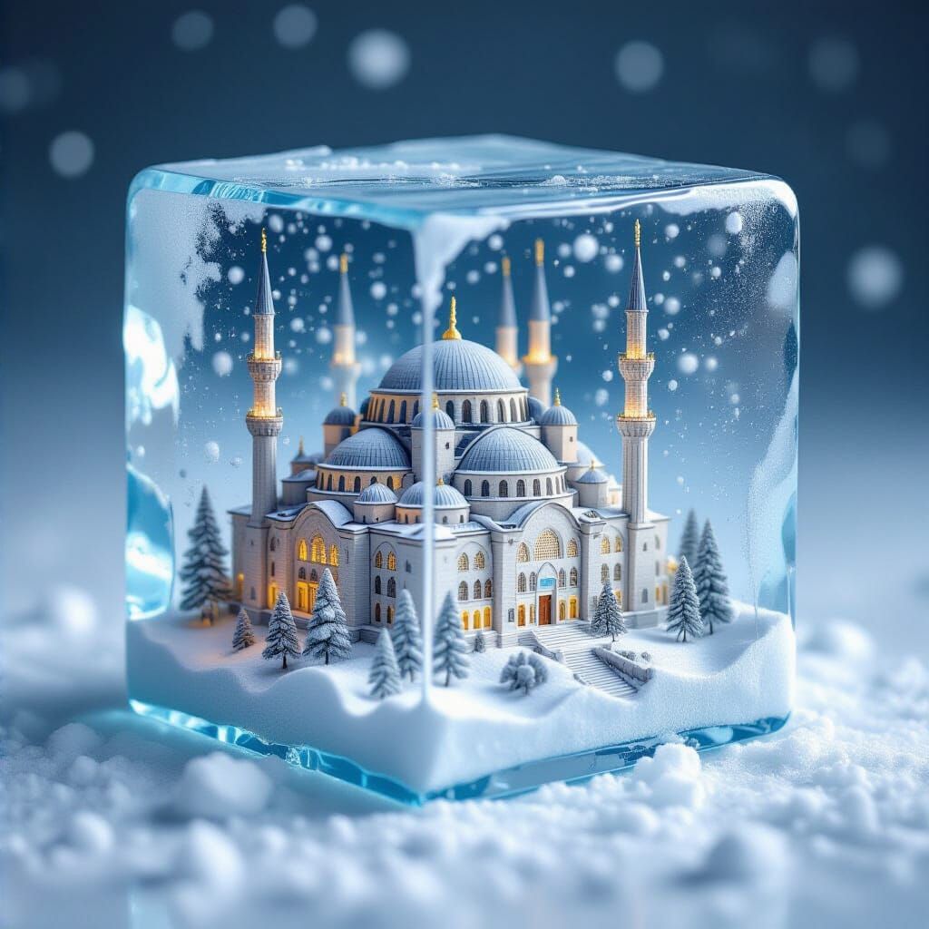 Miniature World Trapped in Melting Ice Cube