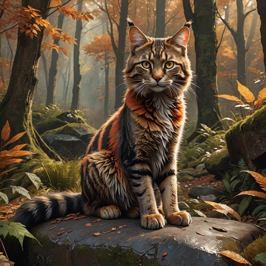 male tom-cat, orange-brown striped fur, skinny, short-furred...