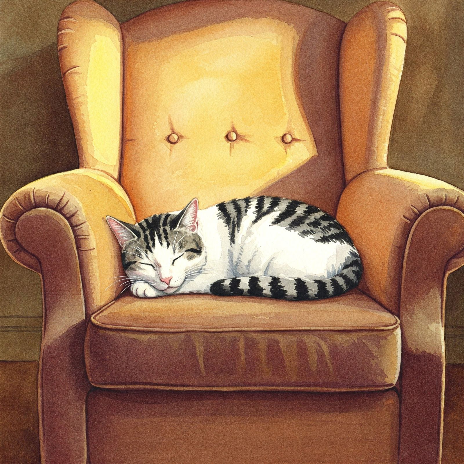 A sleeping cat in an armchair – GE