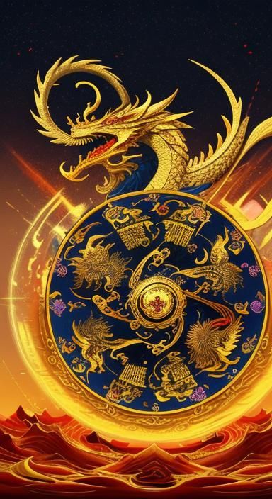 golden dragon of fortune Japanese feudal states scroll still...