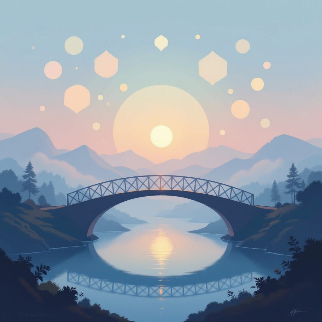 Surrealist Oil Painting of a Bridge to the Heart