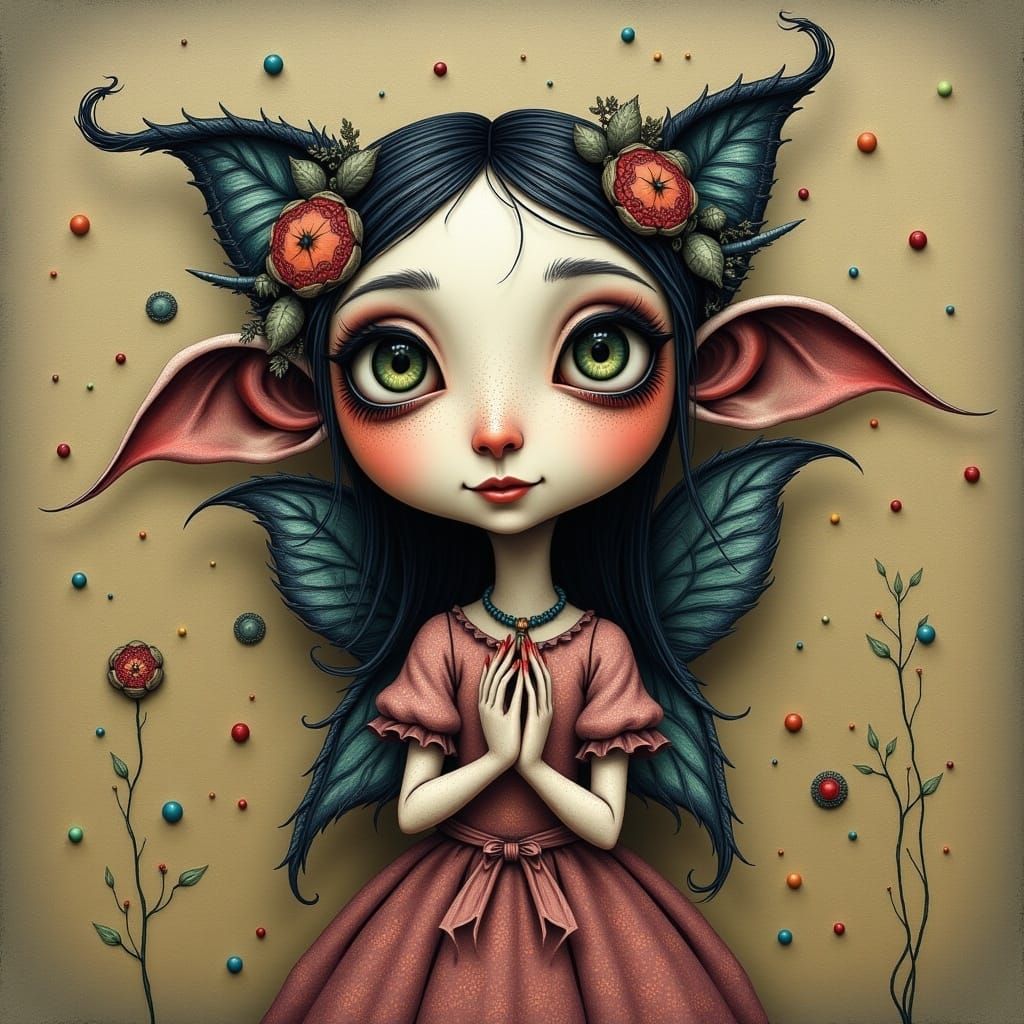<lora:Quirk On A Whim:1.0> ILLUSTRATION, blush pink fairy, style of nicoletta ceccoli, mark ryden, UHD, intricately detailed, muted colors w...