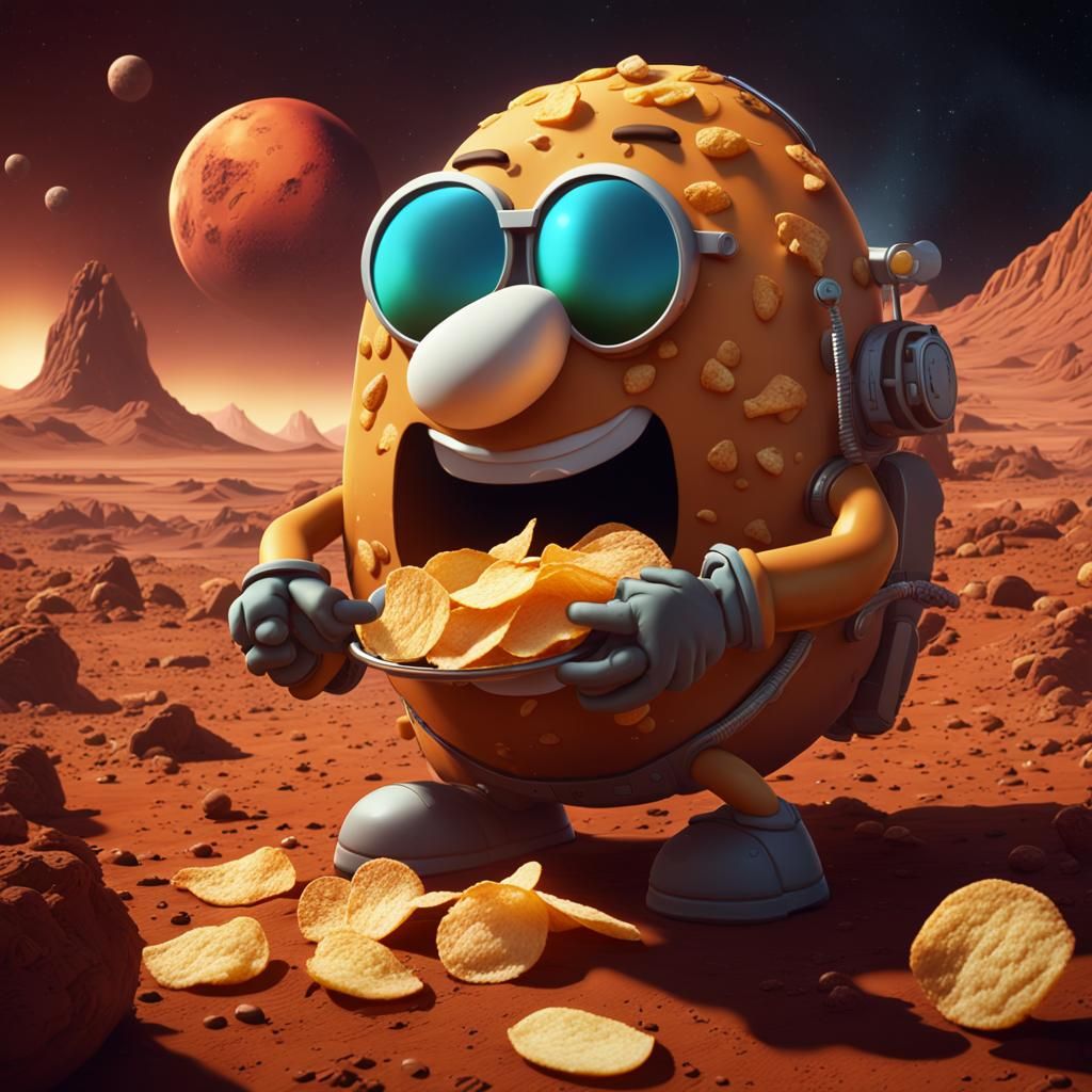 mr potato eating delicious potato chips on mars - AI Generated Artwork ...