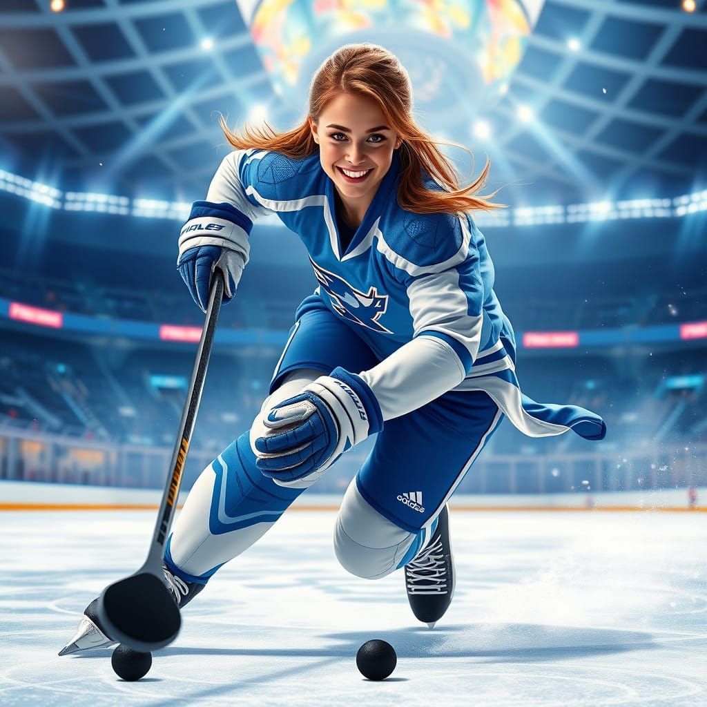 Dazzling Hockey Player in Cyberpunk Arena