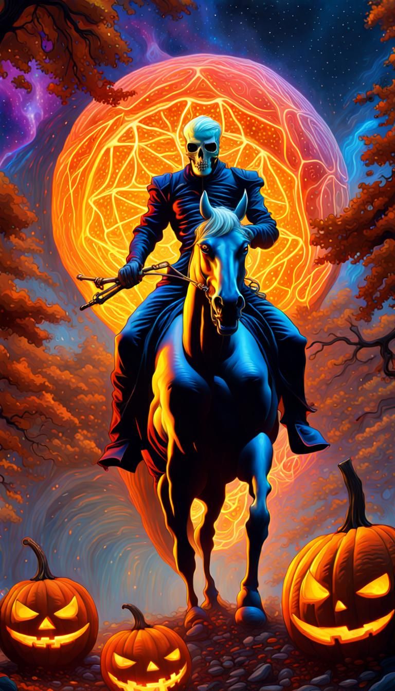 Headless Horseman Ghost Rider in Psychedelic Galaxy