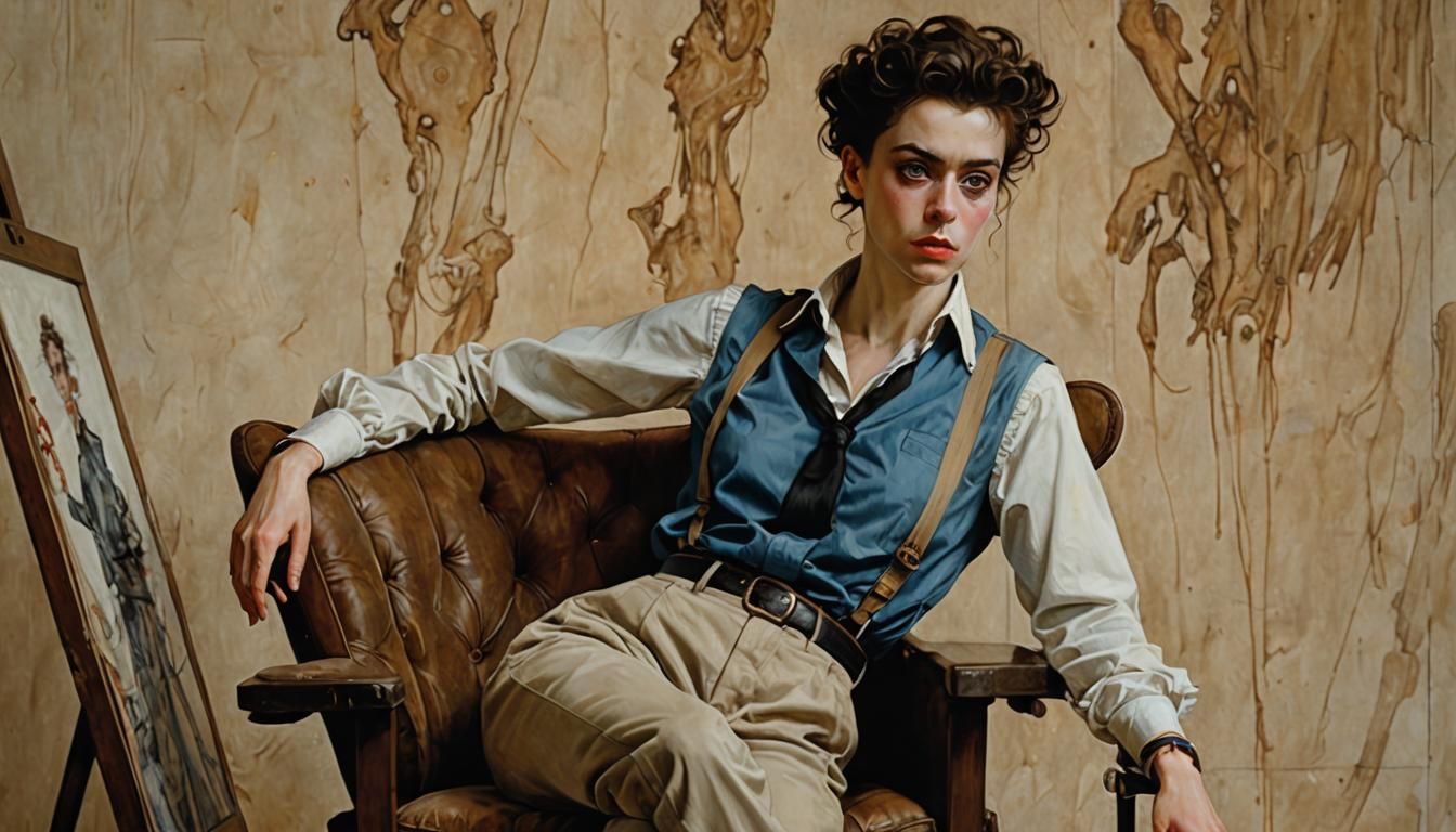 the art style of JC Leyendecker, Egon Schiele, Luis Royo, be...