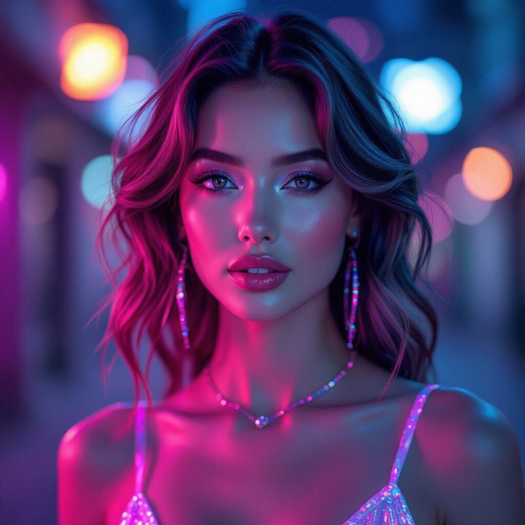 A very vibrant super vivid neon Vapor art goddess Venus in pink blue purple and lilac neon colours 