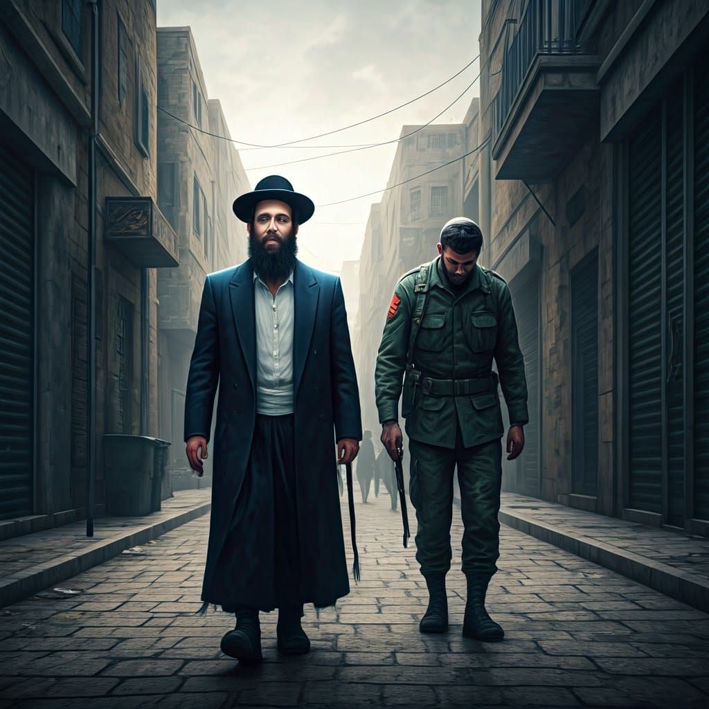 Haredi Man Walks in Pride, Beside a Sorrowful Soldier, in Bn...