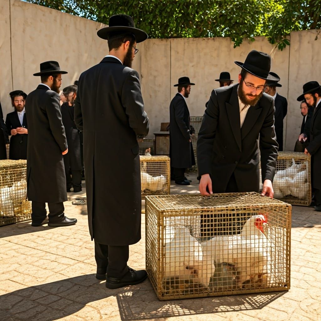 Kapparot Ritual in Sun-Drenched Courtyard