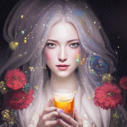 Raindrops on Teacup: Hyperrealistic Portrait in Opulent Styl...