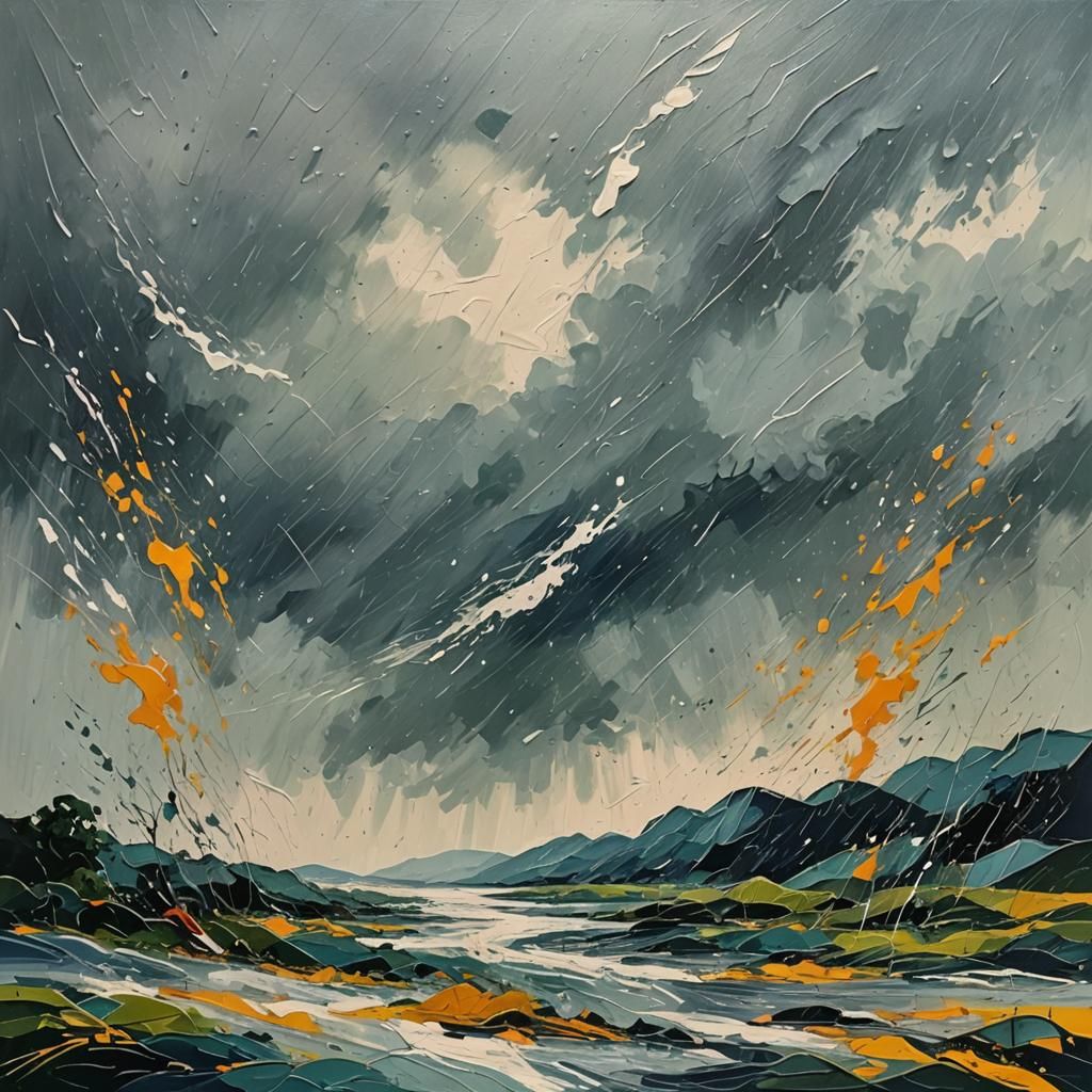 Windy, rain storm scene