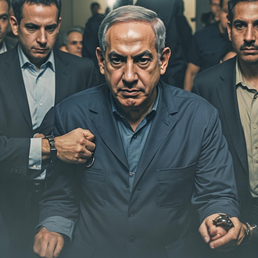Benjamin Netanyahu Handcuffed: Cinematic Film Still