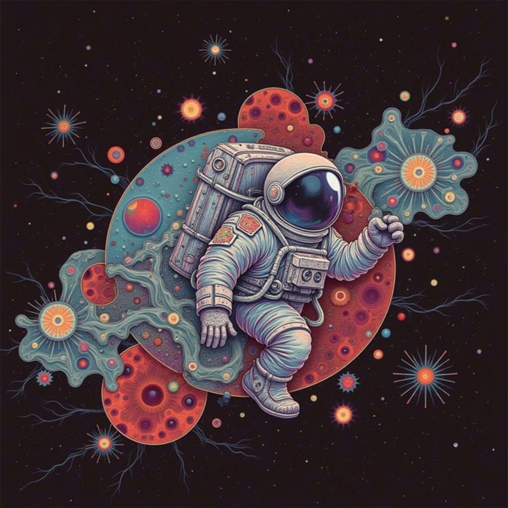 <lora:Psychedelic:1.0> A psychedelic earth globe inside a universe serounded by poppies 