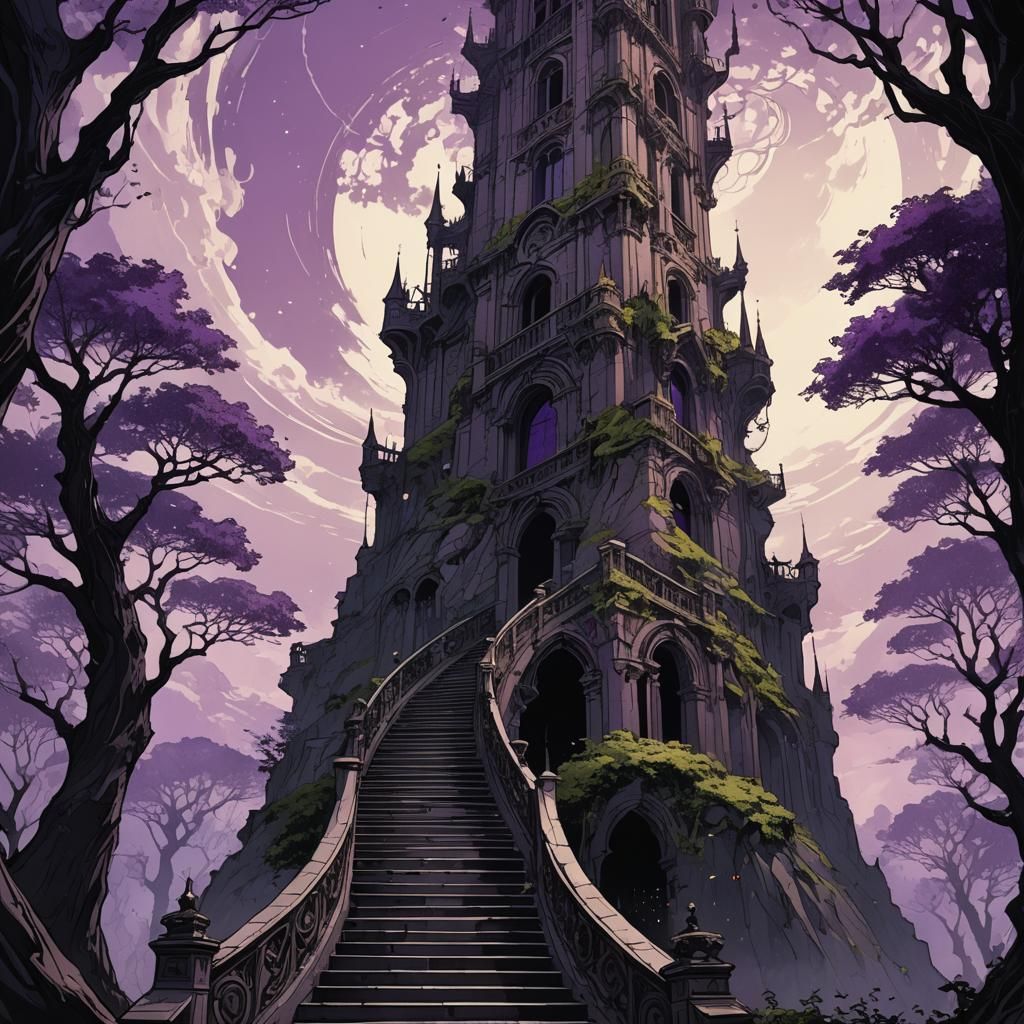 Ominous Tower Ascends in Dark Fantasy Art