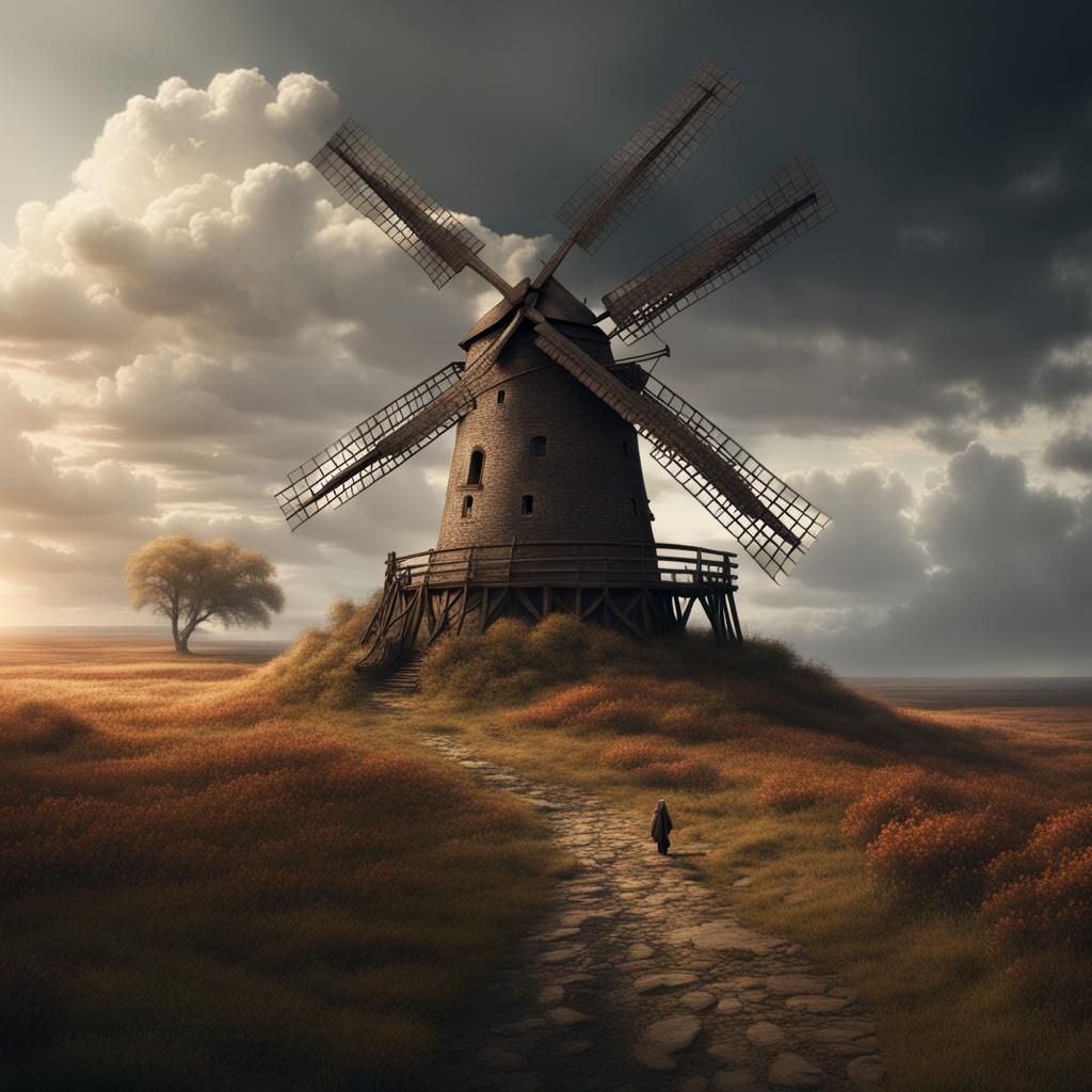 Epic Ancient Windmill Digital Matte Painting