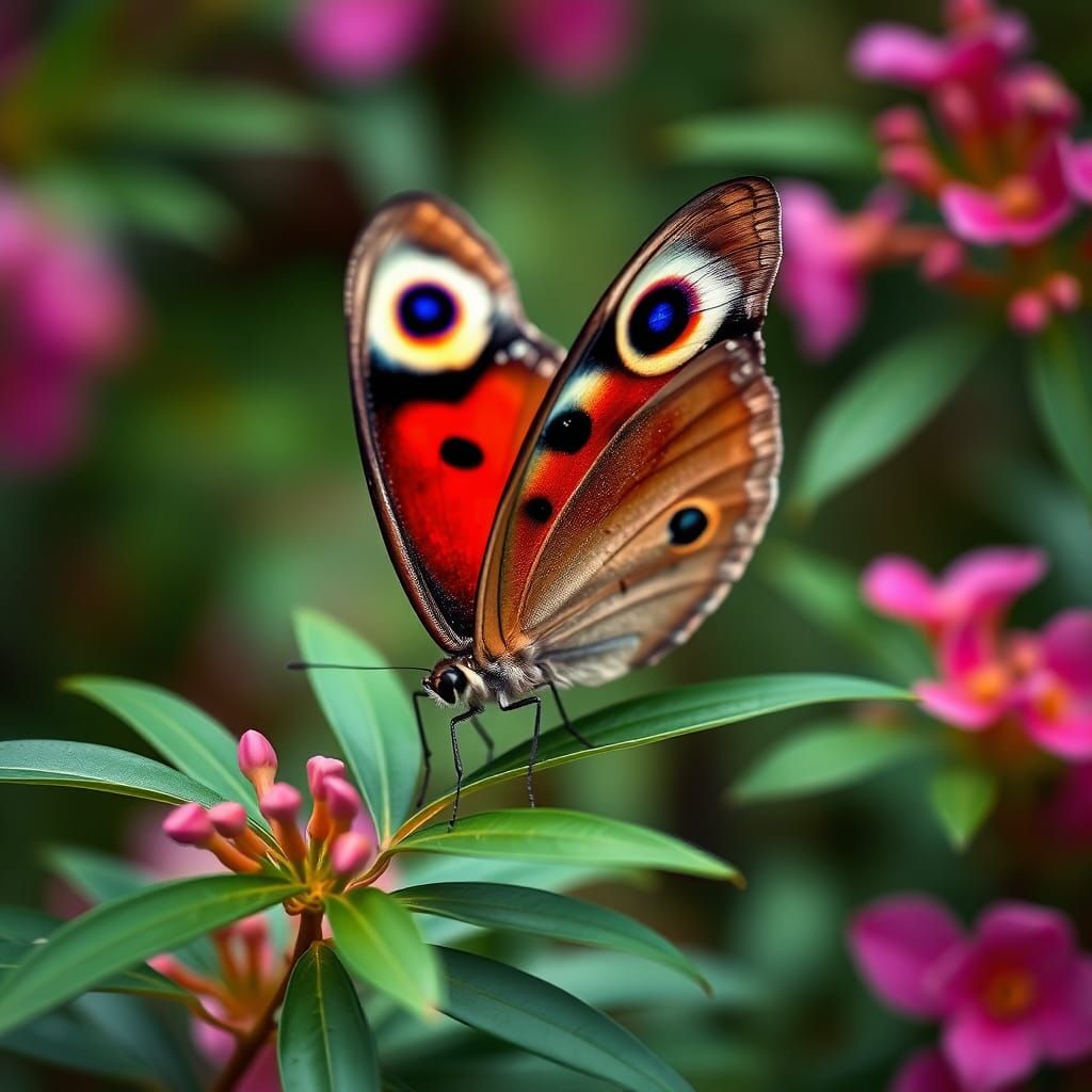 Eyes painted on wings, a peacock butterfly senses nectar sweetening oleander clusters, not toxins cruising ...  by @Iconoclast