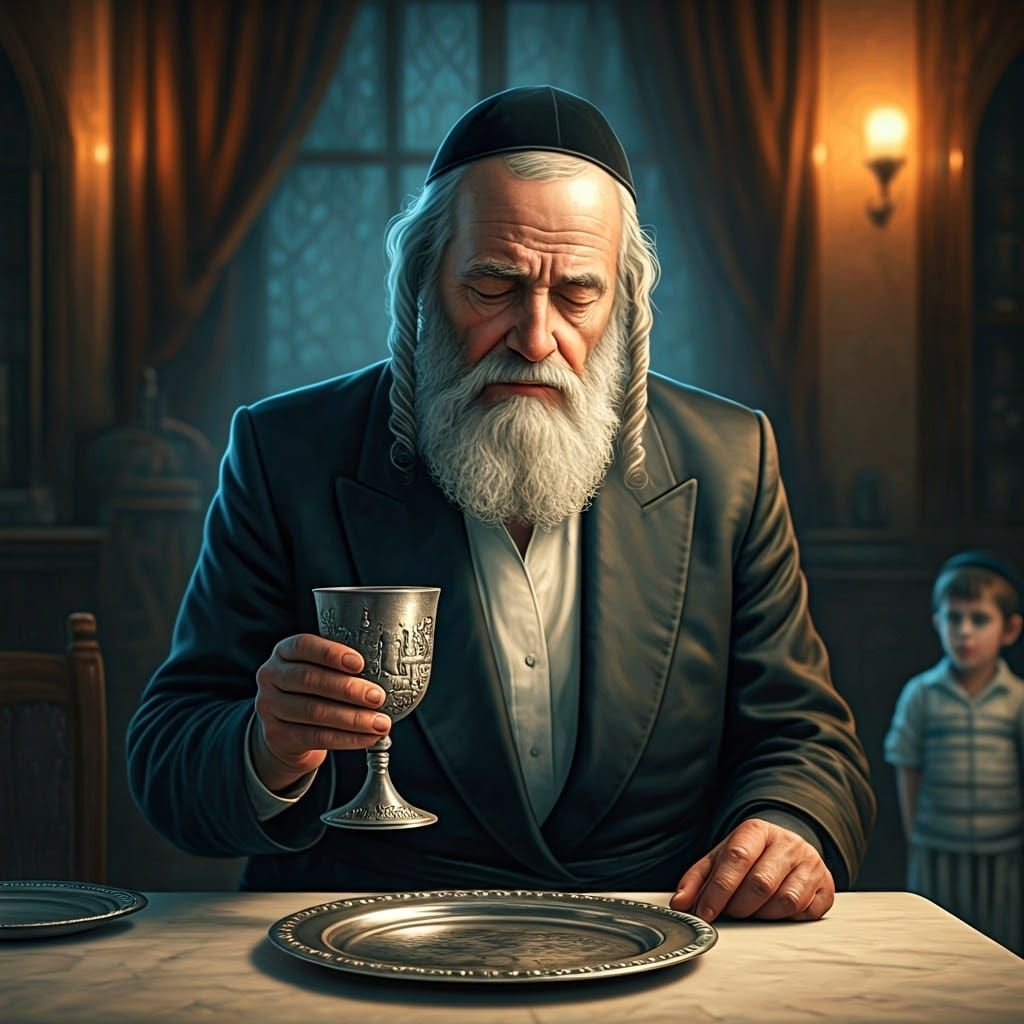 Devout Jewish Man Holding Goblet in Dreamlike Art