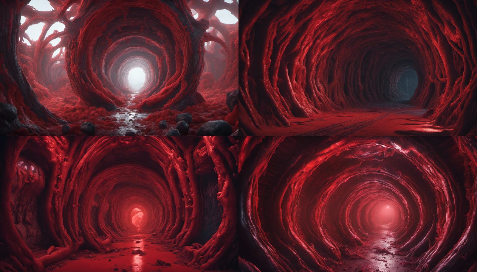 membrane tunnels of flesh, red