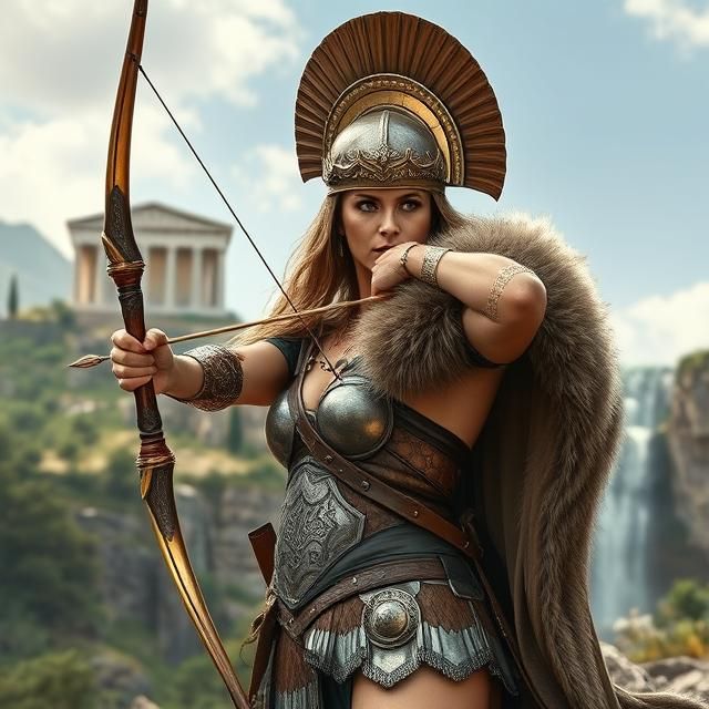 Ancient Amazonian warrior queen Connie Nielsen in full armou...