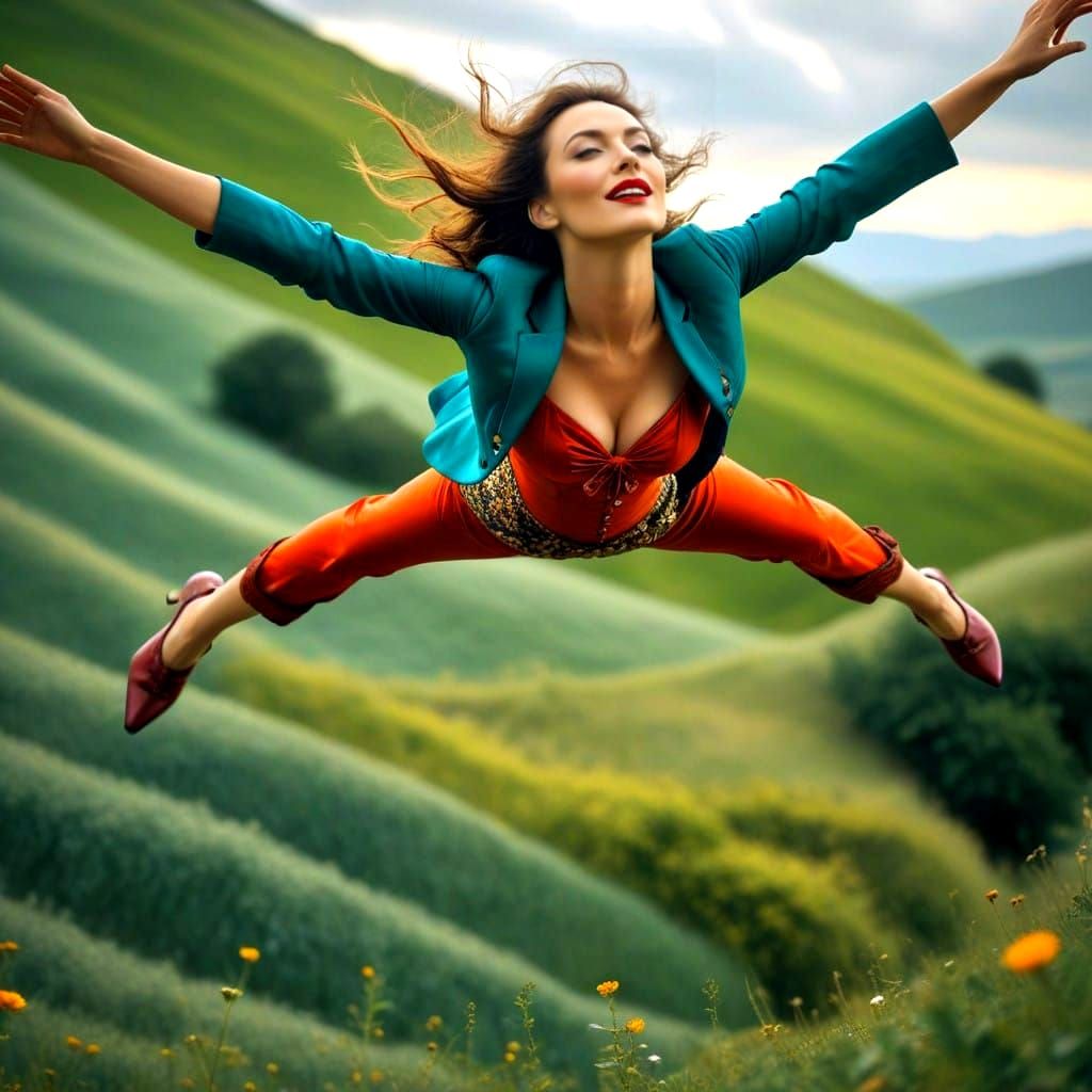 Ethereal Woman in Vibrant Surreal Landscape