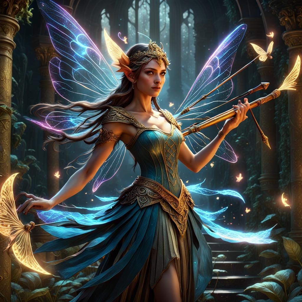 A beautiful and charming fairy plays the magic flute.  by @Maloka