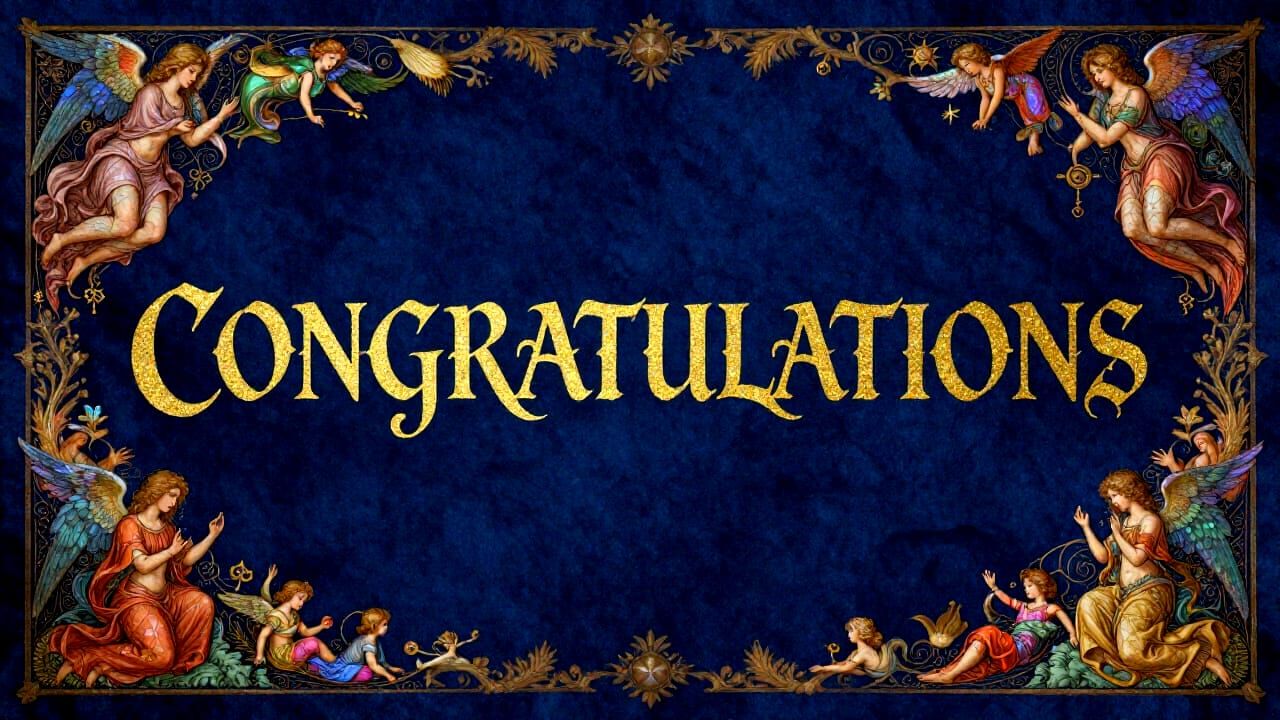 Gold Calligraphy "CONGRATULATIONS" with Angelic Borders