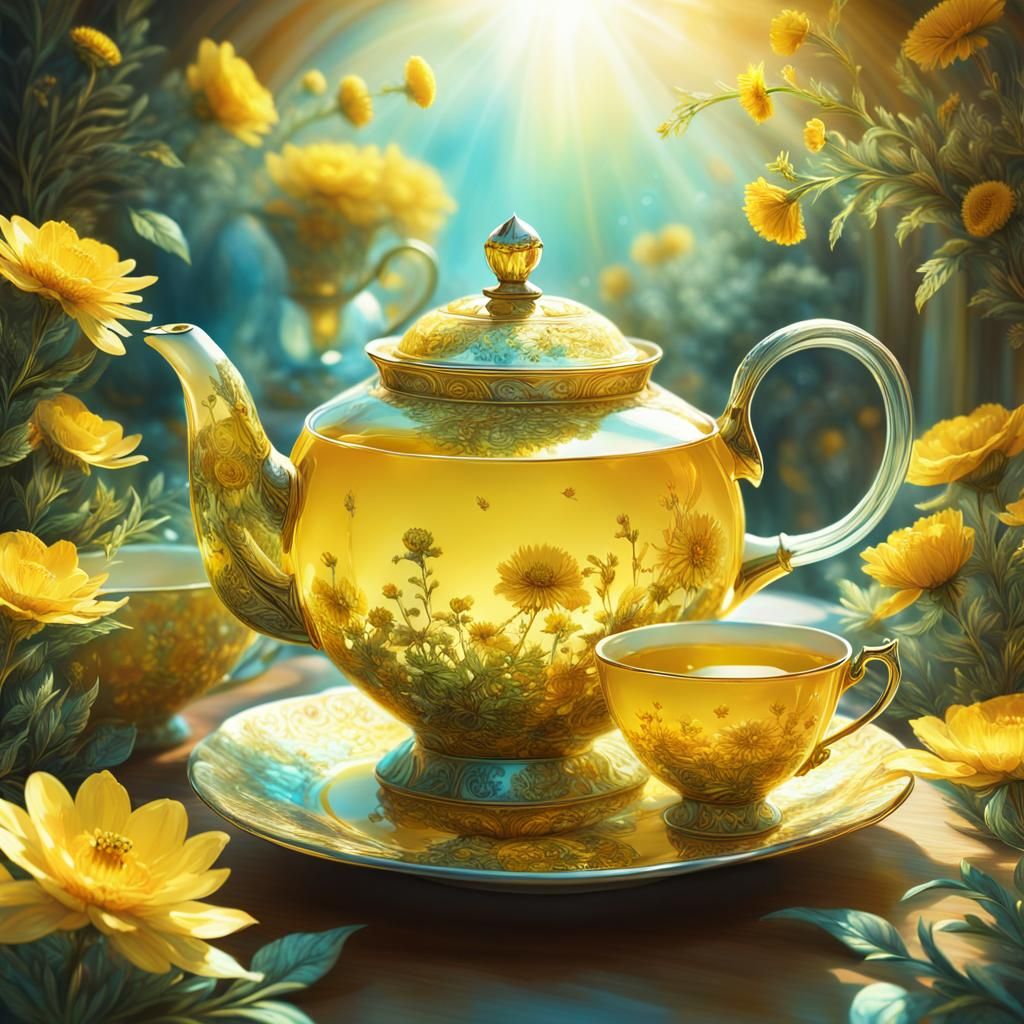 Yellow Tea set in sunshine,   by @MArt