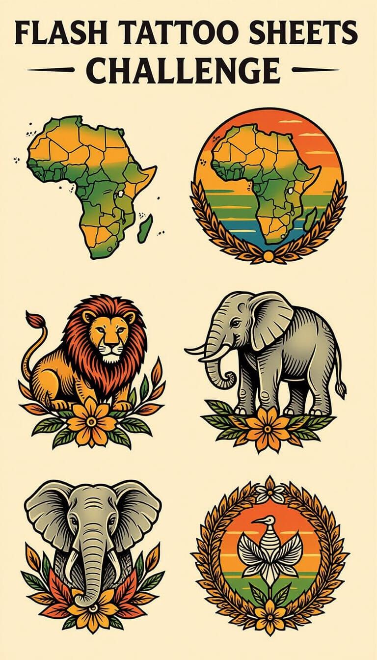 For the "Flash Tattoo Sheets" challenge, design a sheet of vintage-inspired tattoo designs featuring ...  by @Mthatha CHUMA 