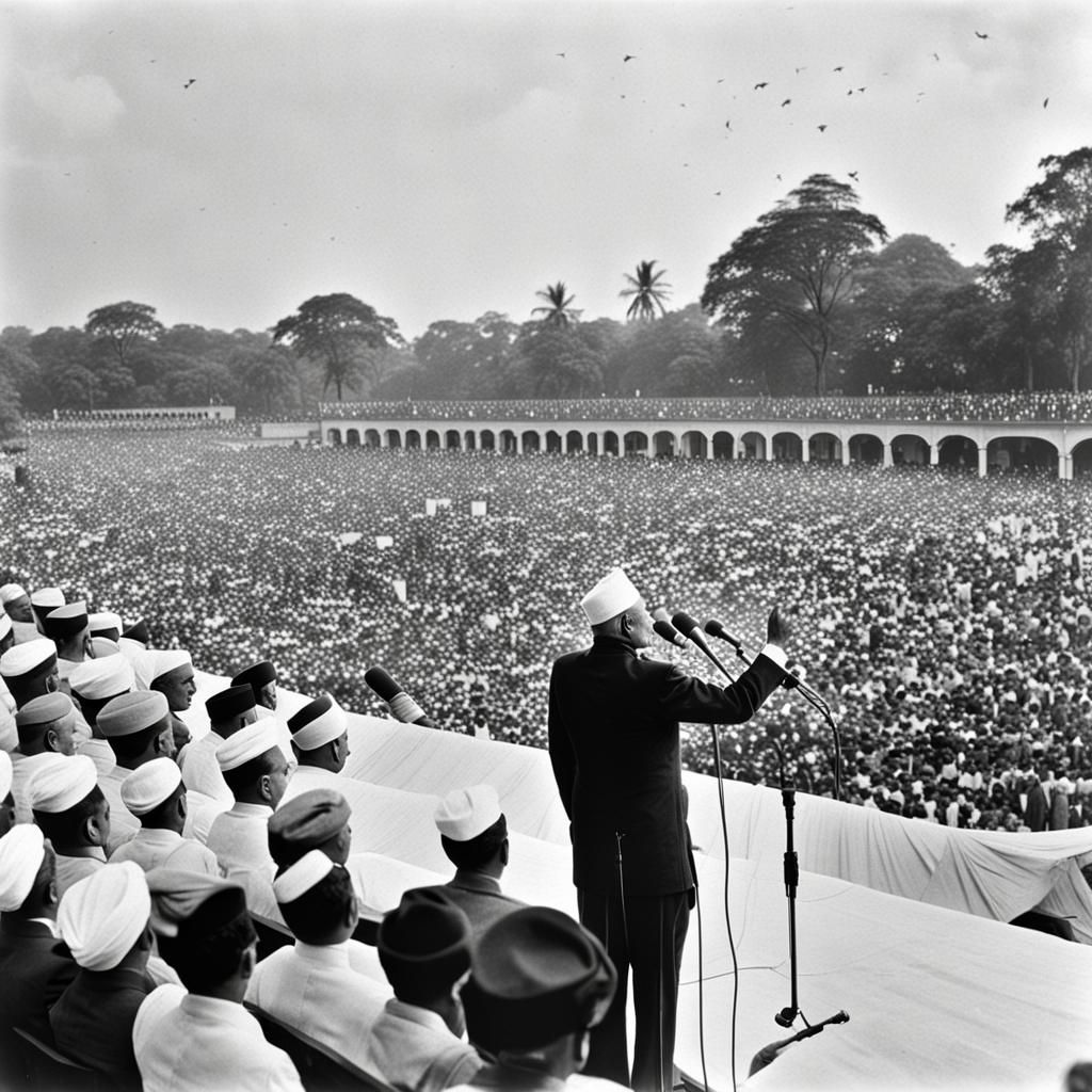 The then Prime Minister of India Jawaharlal Nehru giving a s...