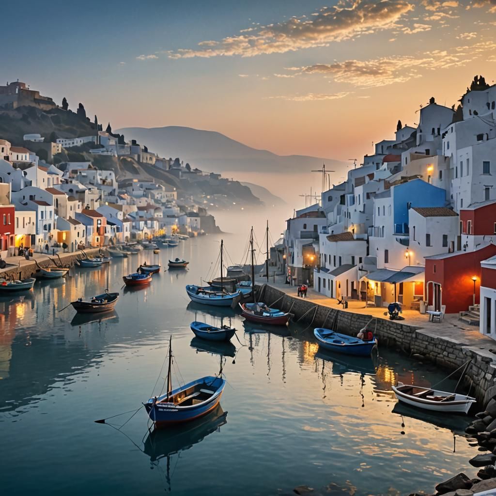 Greek Fishing Village Morning Mist 🌅🎨✨ v3
