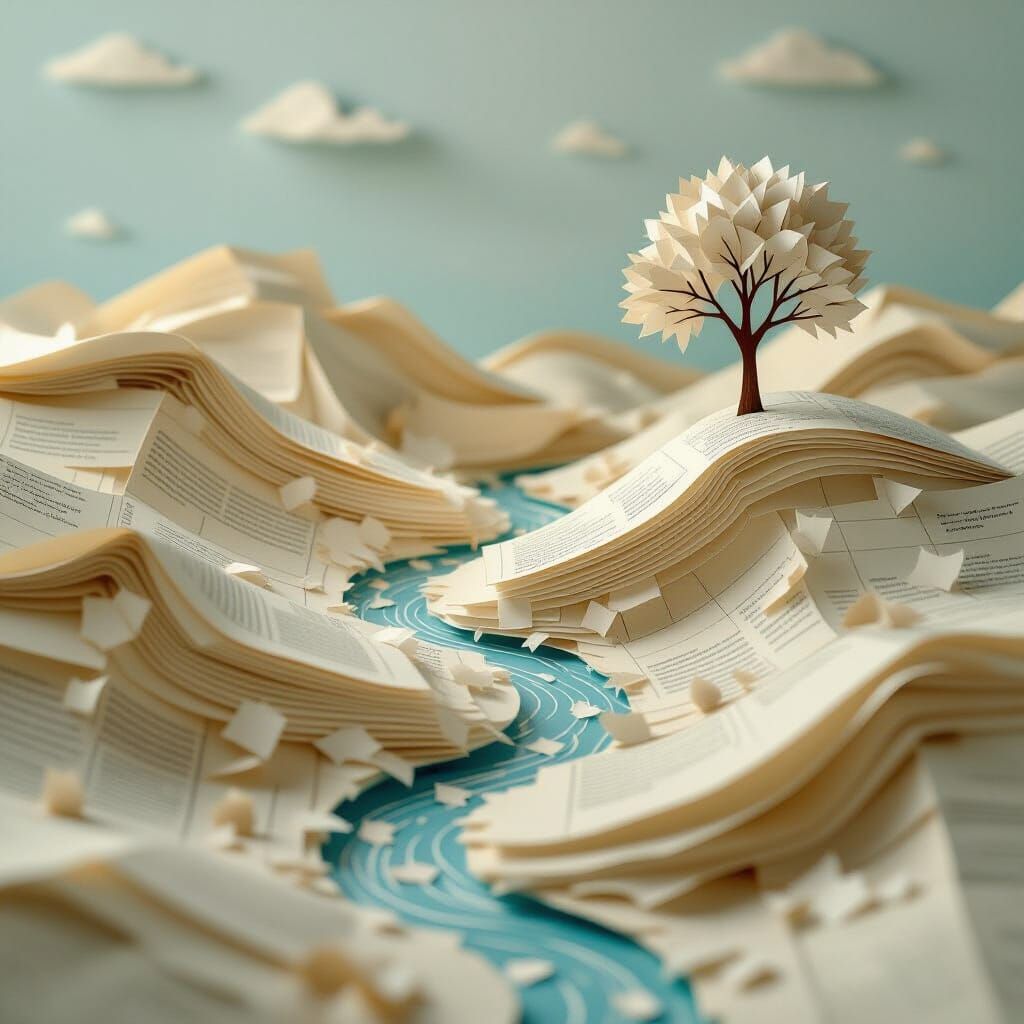 Paper Landscape with Pop-Up Book Aesthetic