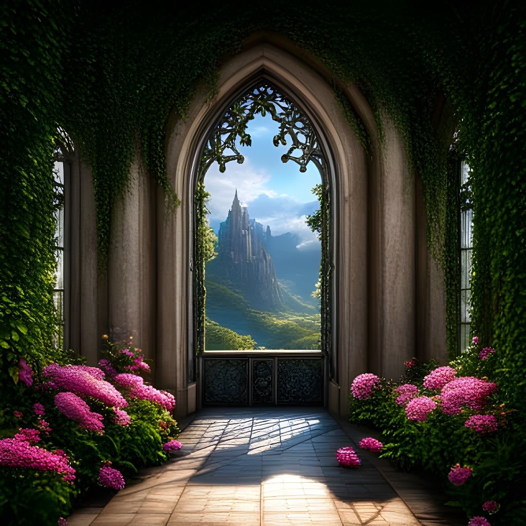 Enchanted castle, beautiful Window, floral window
