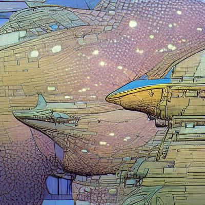 In the style of Moebius: Starships I