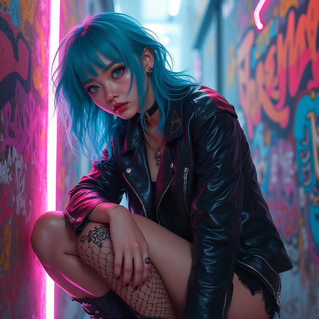 Cyberpunk Goddess in Electric Blue Hair