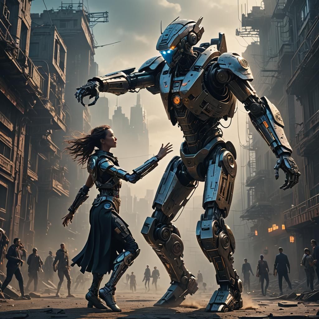 Humanoid dancing with a Cyborg Epic cinematic brilliant stunning intricate meticulously detailed dramatic ...  by @CBear