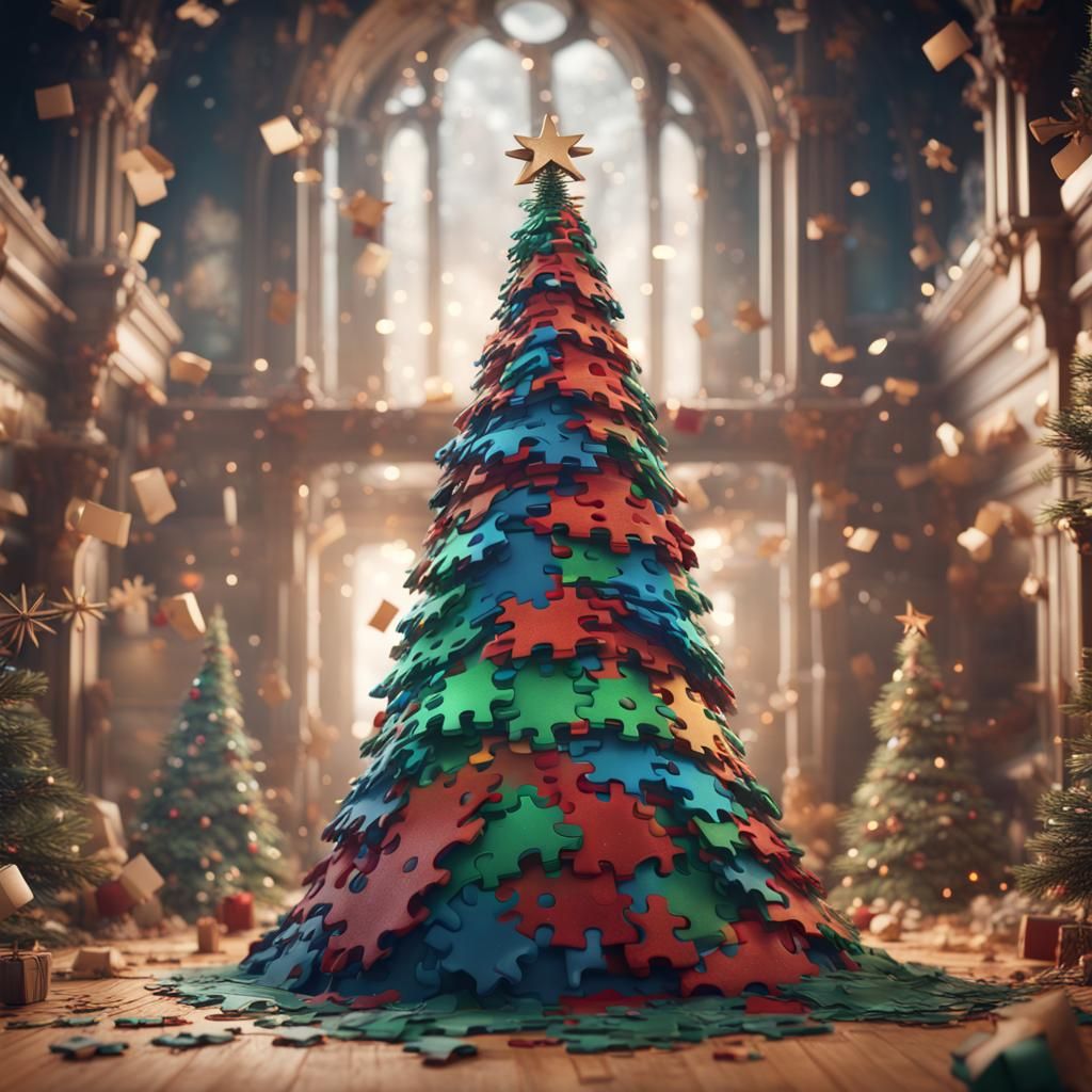 a christmas tree made out of jigsaw pieces  by @Manxman
