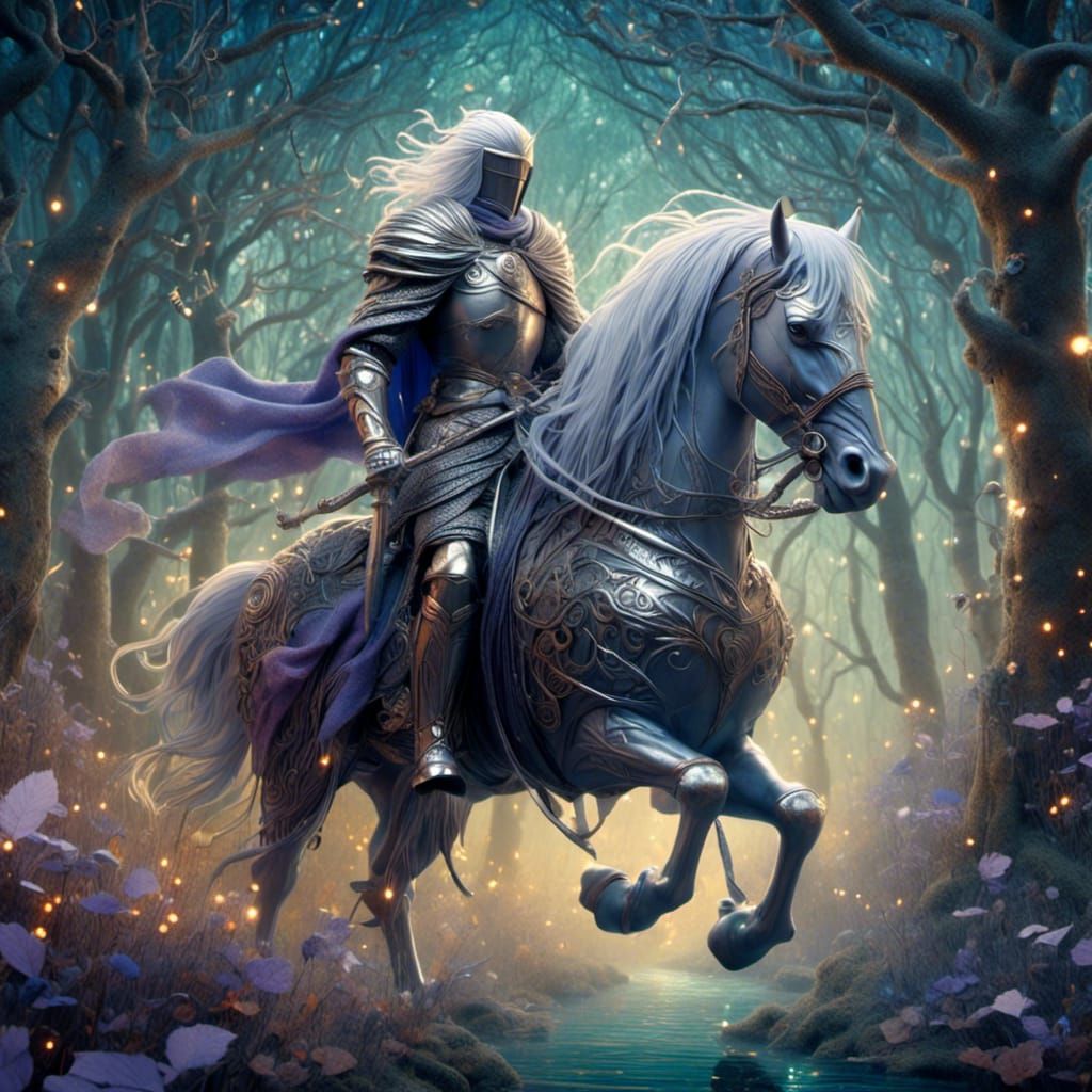 Silver Knight in Ethereal Anime Landscape