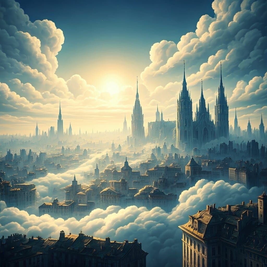 A heavenly city built on clouds, impressionistic   by @Tilted25